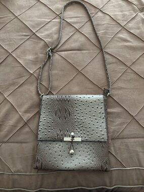 Elegant Taupe Ostrich-Style Crossbody Bag